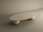 Elyra – Table basse elliptique en travertin naturel avec bases sphériques-Galerie Pietra