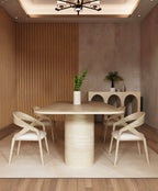 Aurel – Table à manger rectangulaire en travertin naturel avec piètement incliné-Galerie Pietra