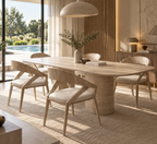Aurel – Table à manger rectangulaire en travertin naturel avec piètement incliné-Galerie Pietra