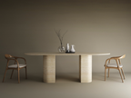 Avena – Table à manger ovale en travertin naturel avec piètement incliné-Galerie Pietra