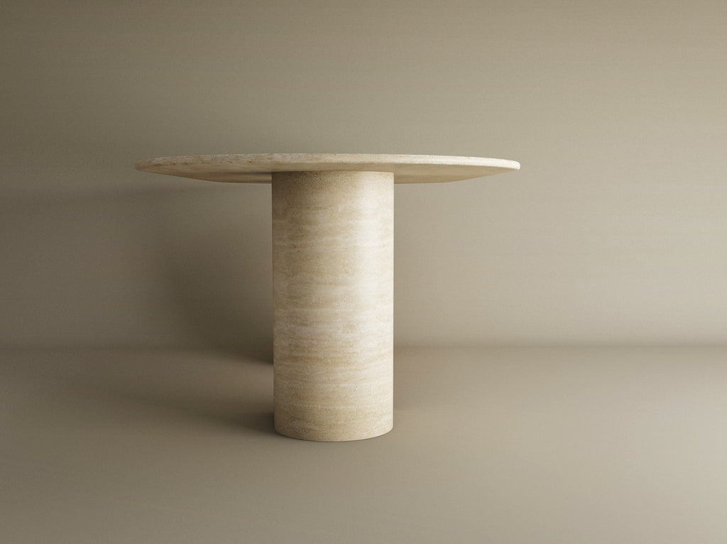 Avena – Table à manger ovale en travertin naturel avec piètement incliné-Galerie Pietra