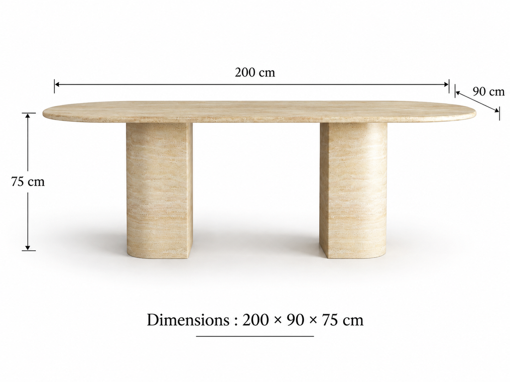 Avena – Table à manger ovale en travertin naturel avec piètement incliné-Galerie Pietra