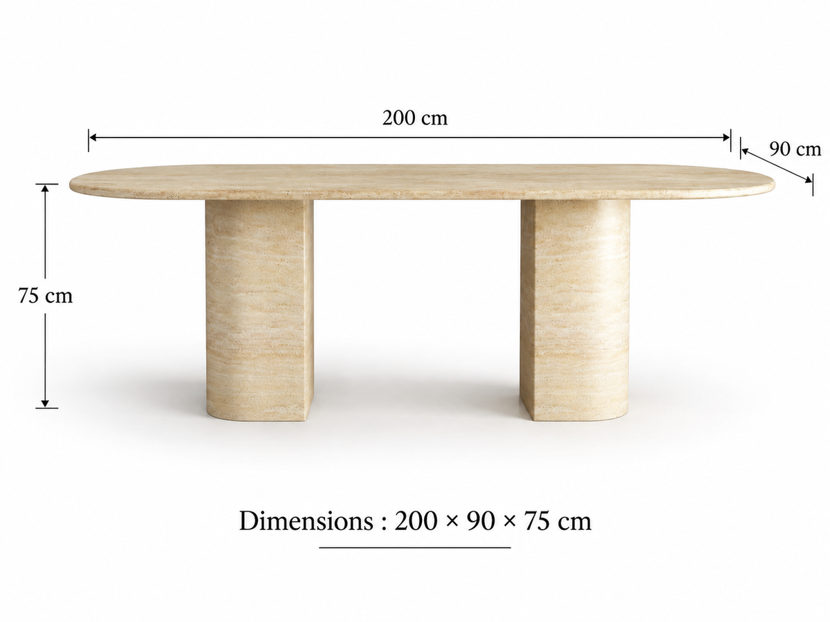 Avena – Table à manger ovale en travertin naturel avec piètement incliné-Galerie Pietra