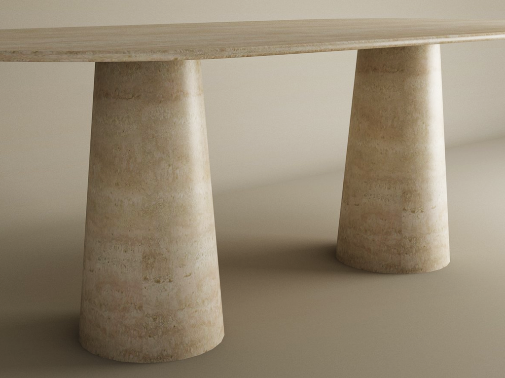 Calia – Table à manger ovale en travertin naturel avec piètement conique-Galerie Pietra