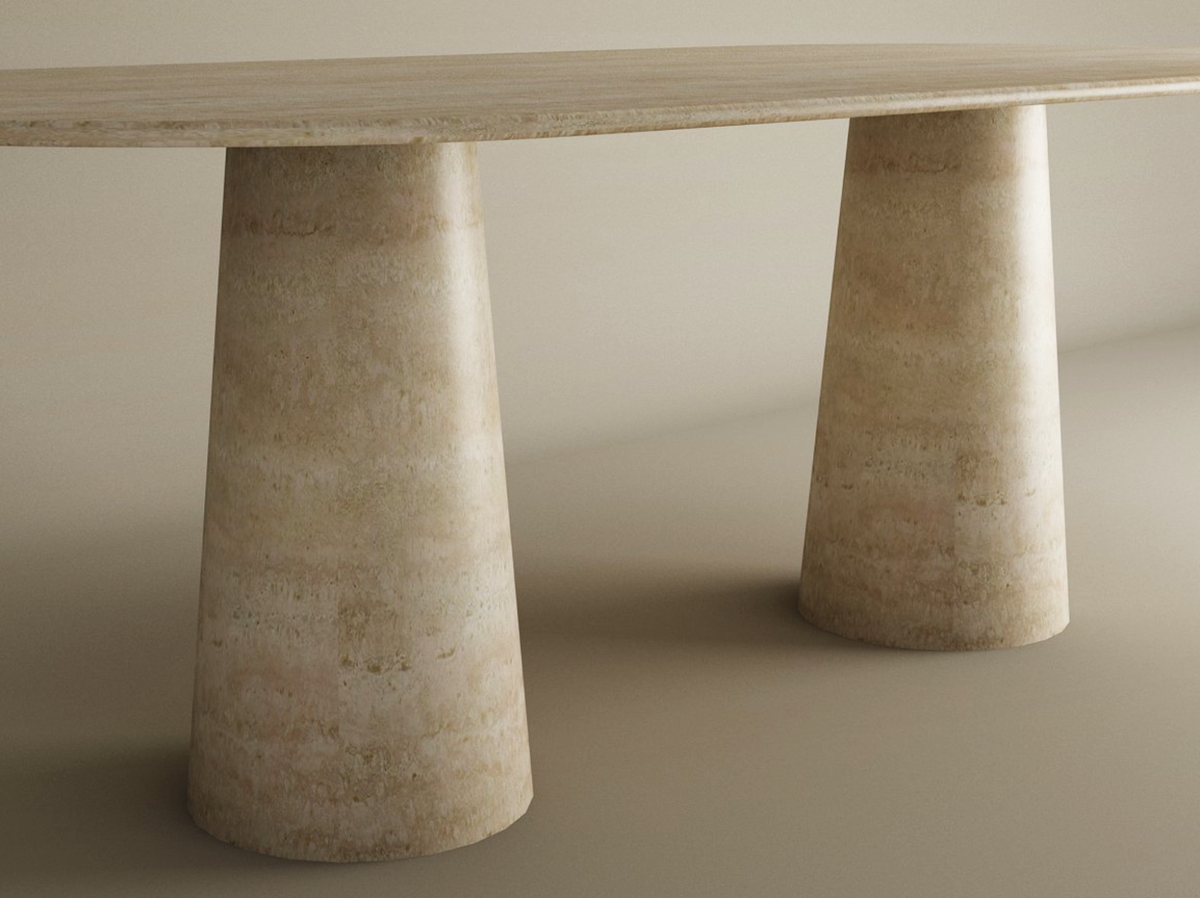 Calia – Table à manger ovale en travertin naturel avec piètement conique-Galerie Pietra
