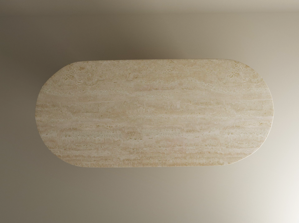 Calia – Table à manger ovale en travertin naturel avec piètement conique-Galerie Pietra