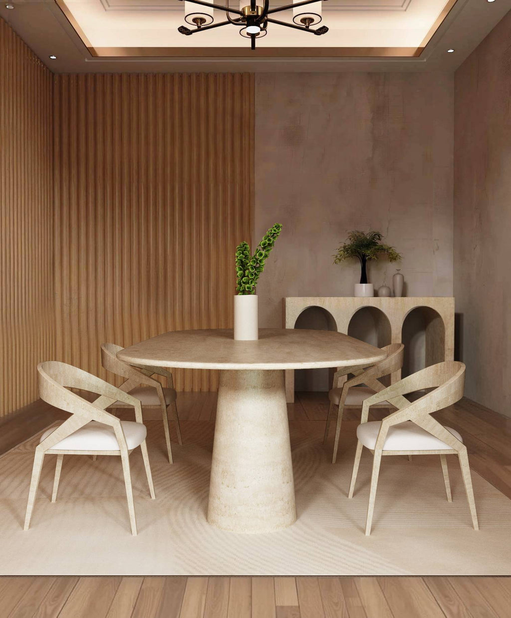Calia – Table à manger ovale en travertin naturel avec piètement conique-Galerie Pietra