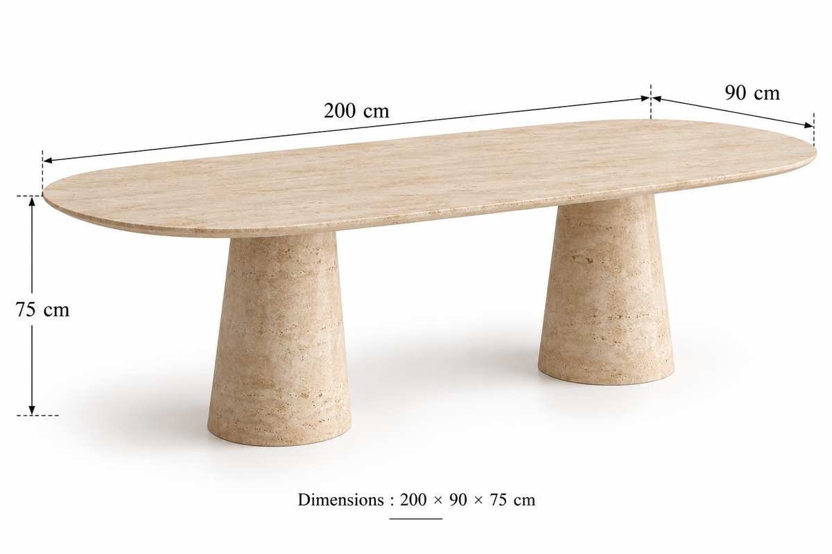 Calia – Table à manger ovale en travertin naturel avec piètement conique-Galerie Pietra