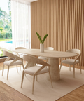 Calia – Table à manger ovale en travertin naturel avec piètement conique-Galerie Pietra