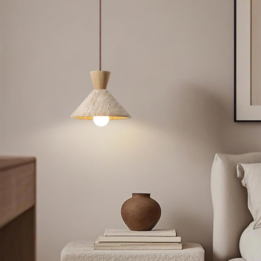 Capella – Suspension en travertin naturel forme chapeau-Galerie Pietra