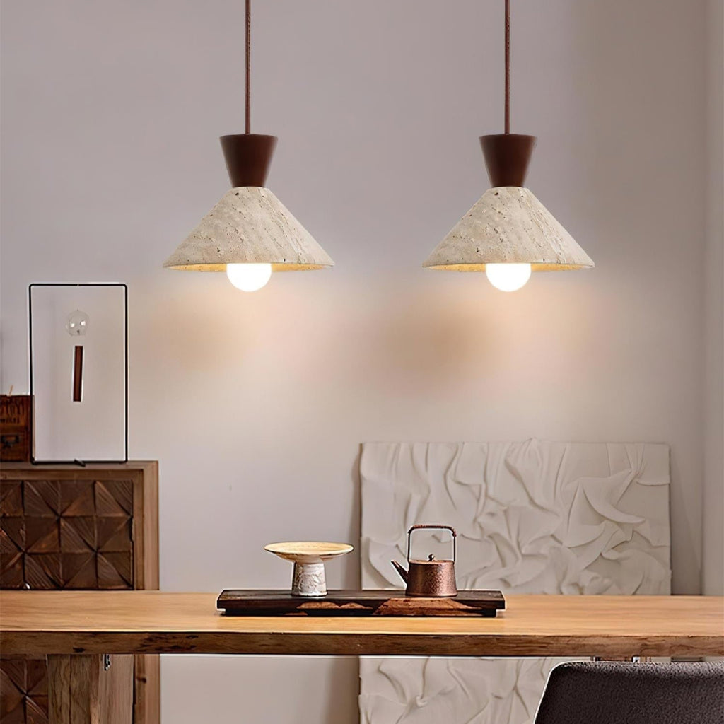 Capella – Suspension en travertin naturel forme chapeau-Galerie Pietra