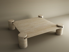 Cylos – Table basse carrée en travertin naturel avec pieds cylindriques-Galerie Pietra