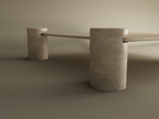 Cylos – Table basse carrée en travertin naturel avec pieds cylindriques-Galerie Pietra