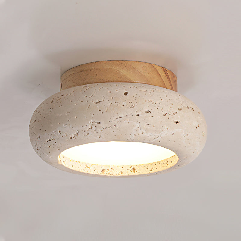 Dona – Mini plafonnier rond en travertin naturel-Galerie Pietra