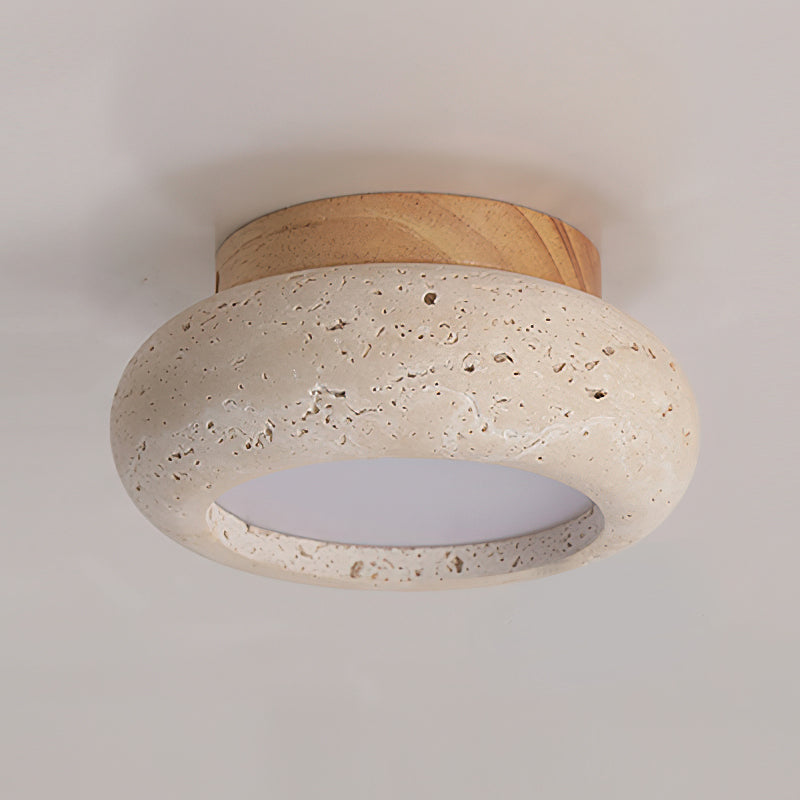 Dona – Mini plafonnier rond en travertin naturel-Galerie Pietra