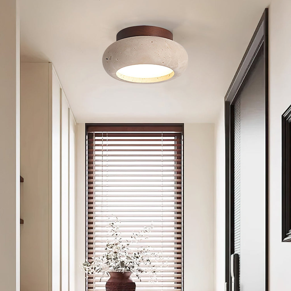 Dona – Mini plafonnier rond en travertin naturel-Galerie Pietra