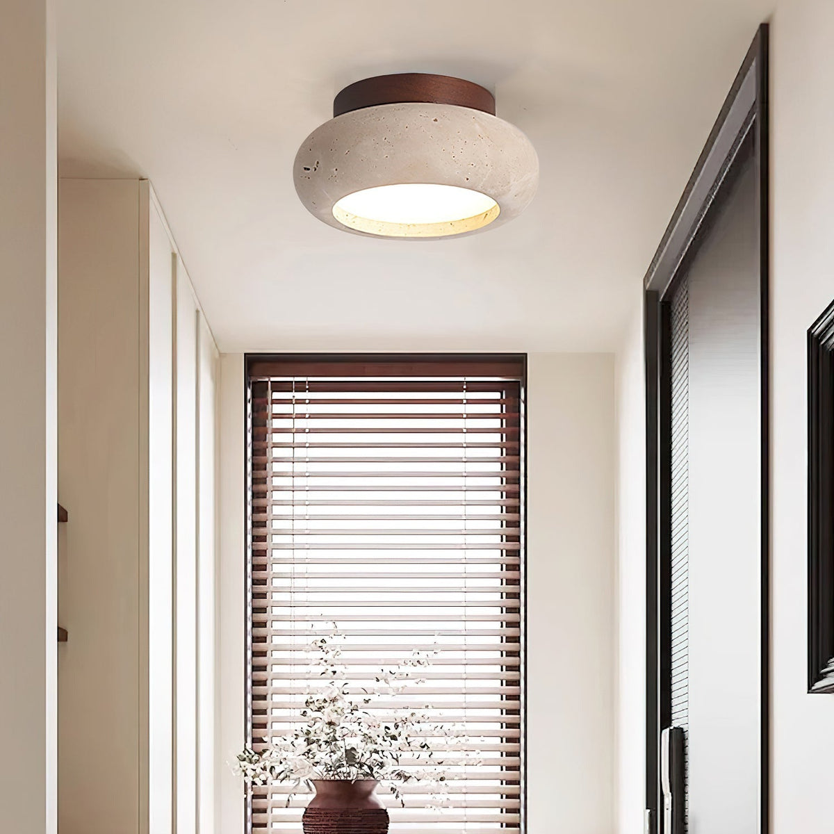 Dona – Mini plafonnier rond en travertin naturel-Galerie Pietra