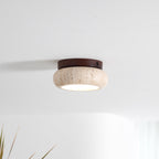 Dona – Mini plafonnier rond en travertin naturel-Galerie Pietra