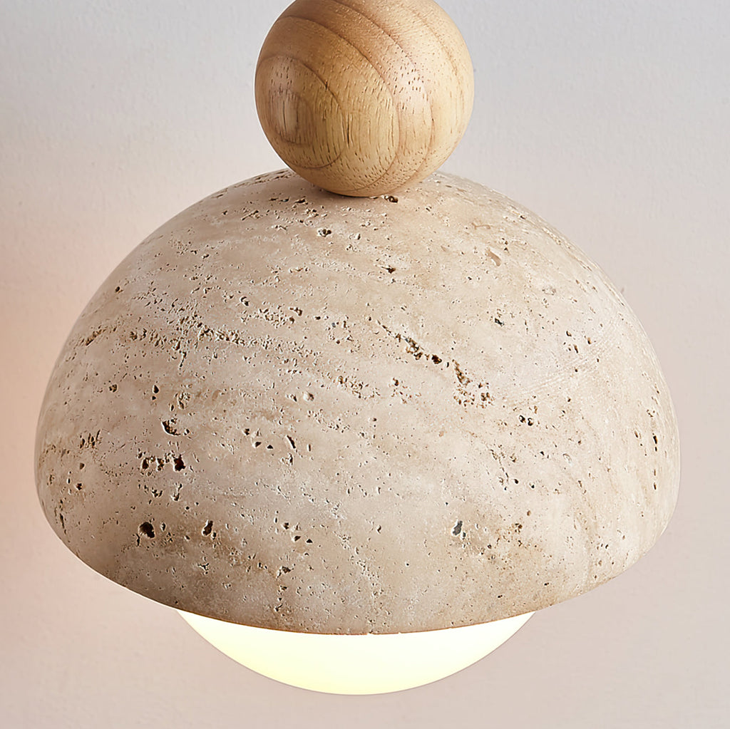 Doria – Suspension en verre avec dôme en travertin naturel-Galerie Pietra