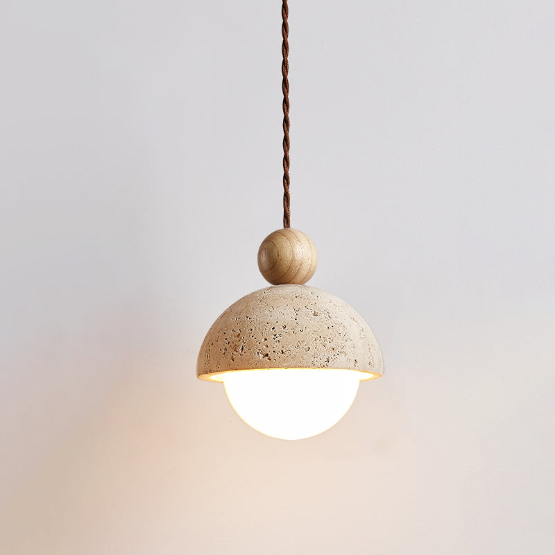 Doria – Suspension en verre avec dôme en travertin naturel-Galerie Pietra