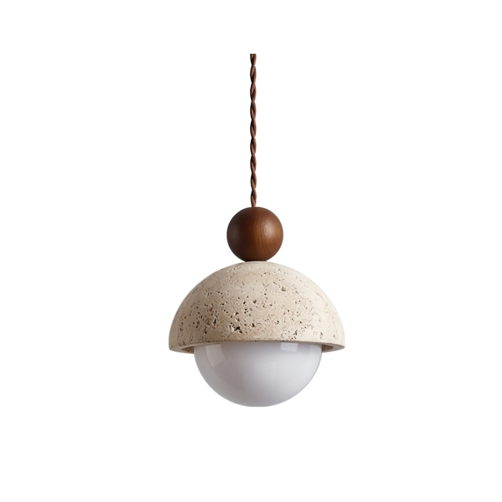 Doria – Suspension en verre avec dôme en travertin naturel-Galerie Pietra