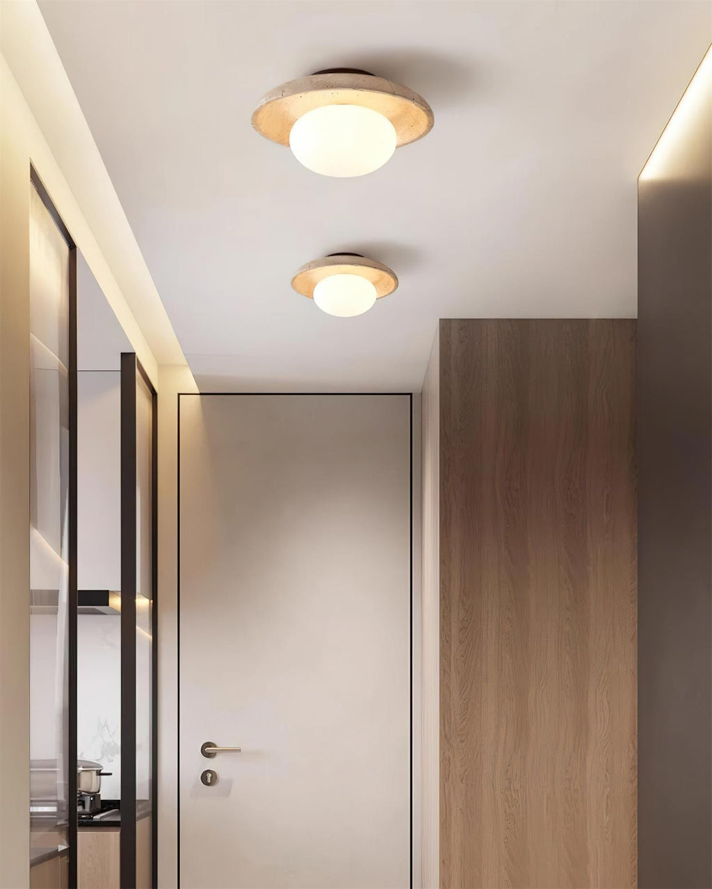 Eira – Plafonnier minimaliste en travertin naturel-Galerie Pietra