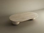 Elara – Table basse ovale en travertin naturel avec bases sphériques-Galerie Pietra