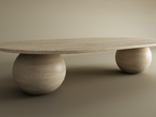 Elara – Table basse ovale en travertin naturel avec bases sphériques-Galerie Pietra