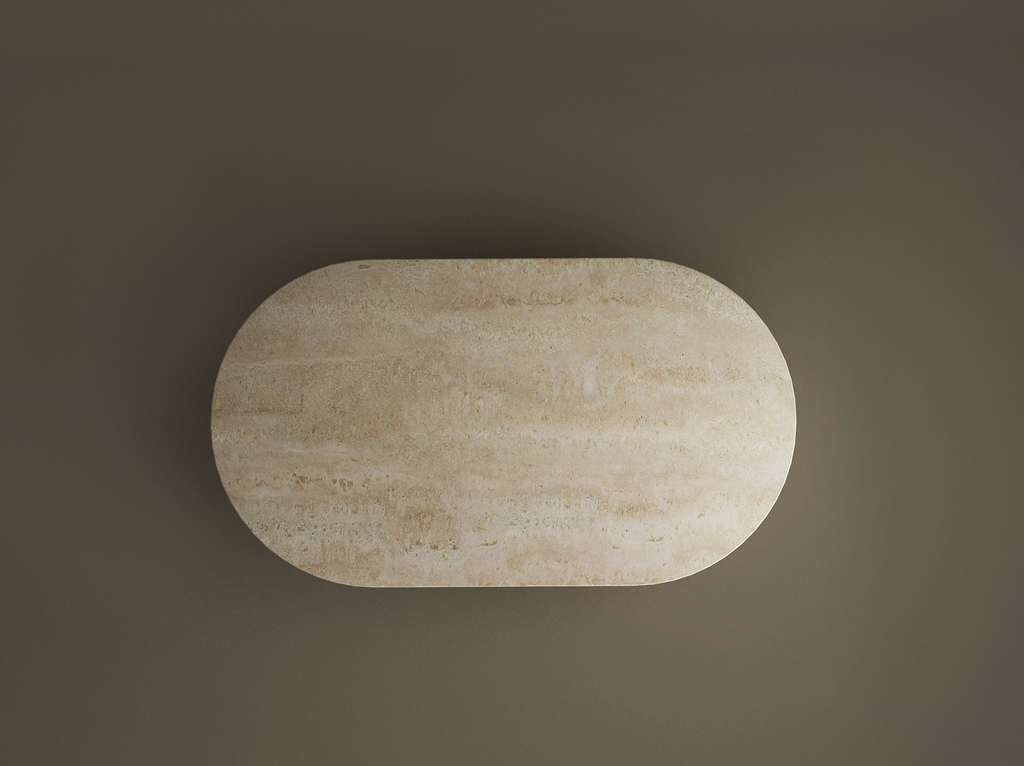 Elara – Table basse ovale en travertin naturel avec bases sphériques-Galerie Pietra