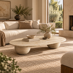 Elara – Table basse ovale en travertin naturel avec bases sphériques-Galerie Pietra