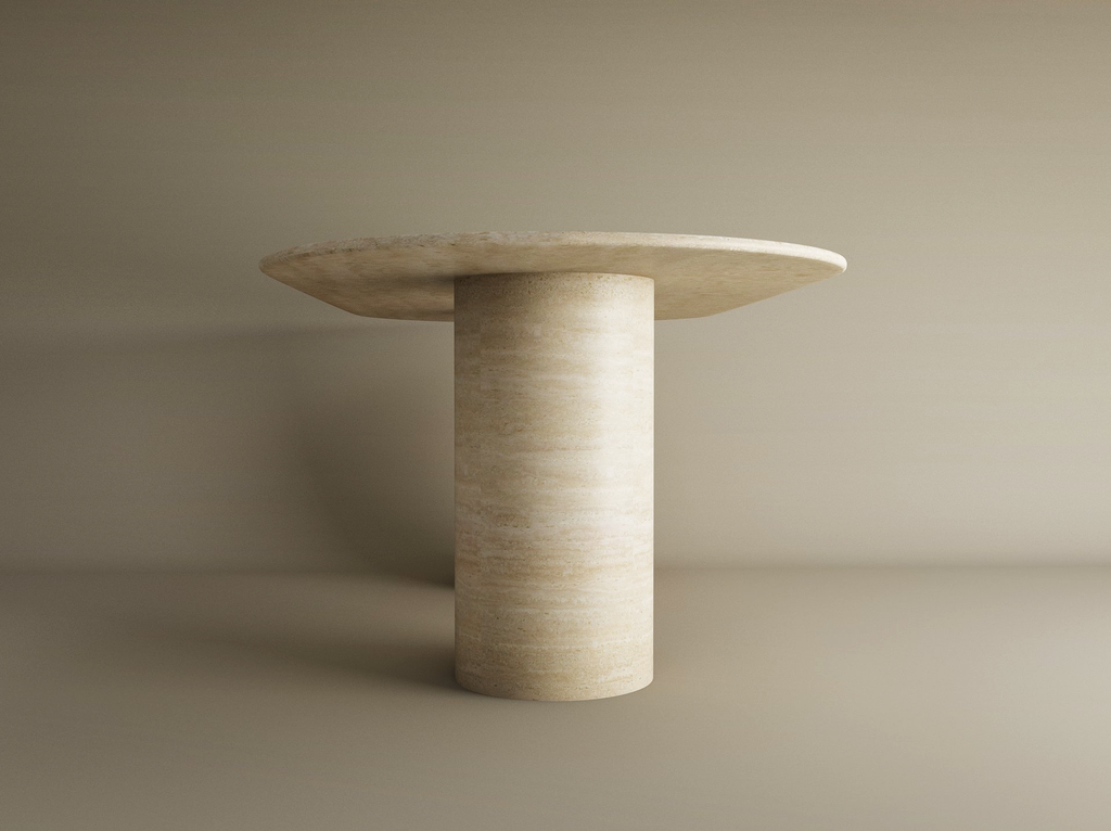 Elena – Table à manger ovale en travertin naturel avec base cylindrique lisse-Galerie Pietra
