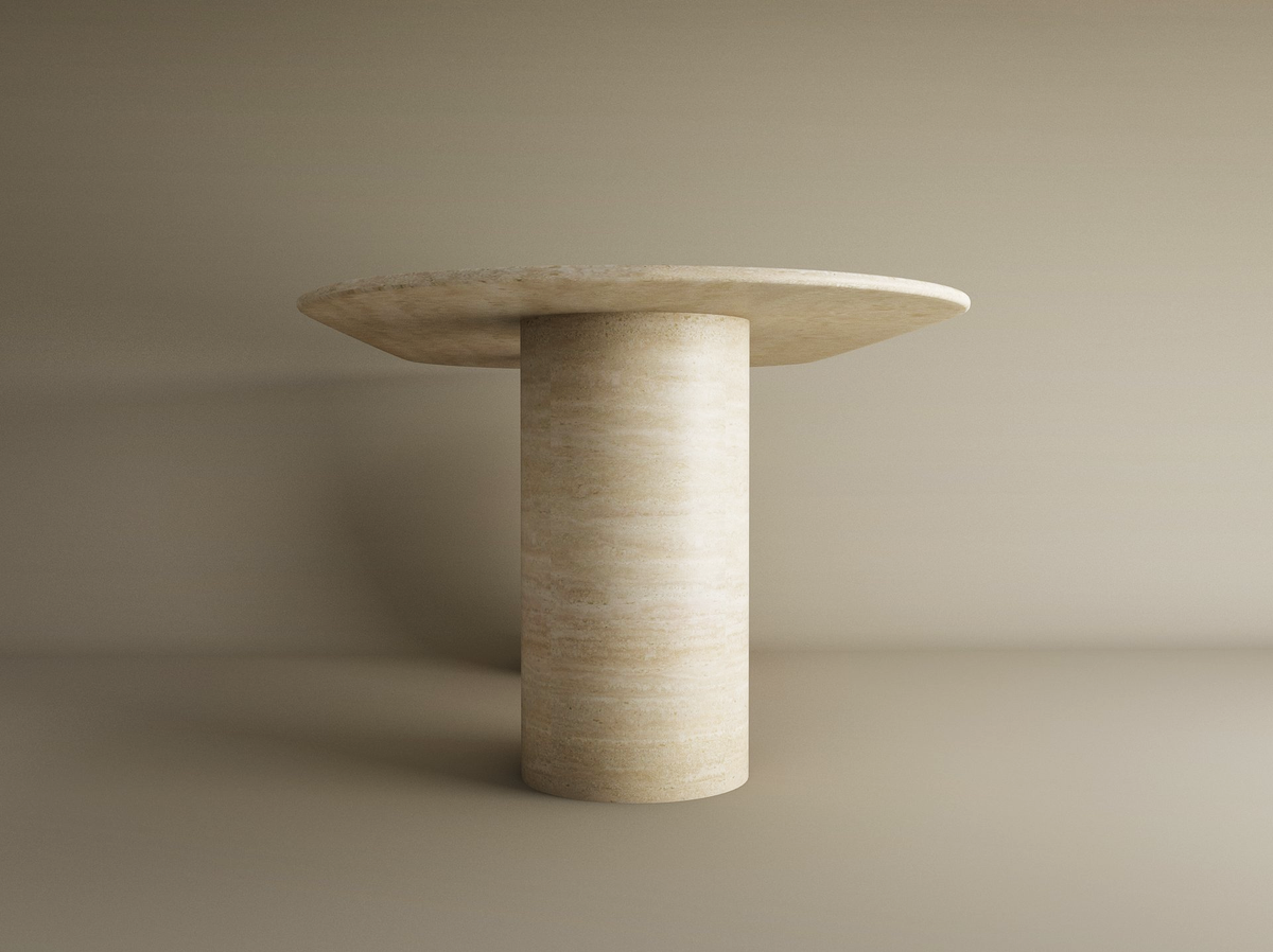 Elena – Table à manger ovale en travertin naturel avec base cylindrique lisse-Galerie Pietra