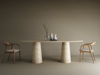 Elyon – Table à manger elliptique en travertin naturel avec piètement conique-Galerie Pietra