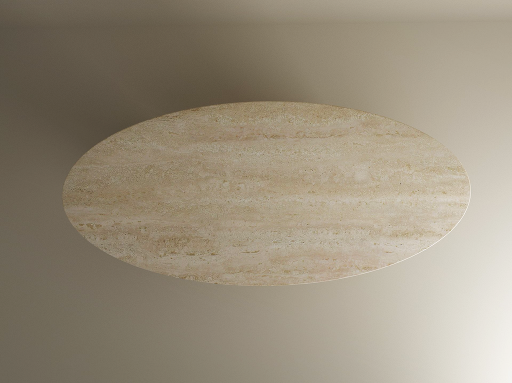 Elyon – Table à manger elliptique en travertin naturel avec piètement conique-Galerie Pietra