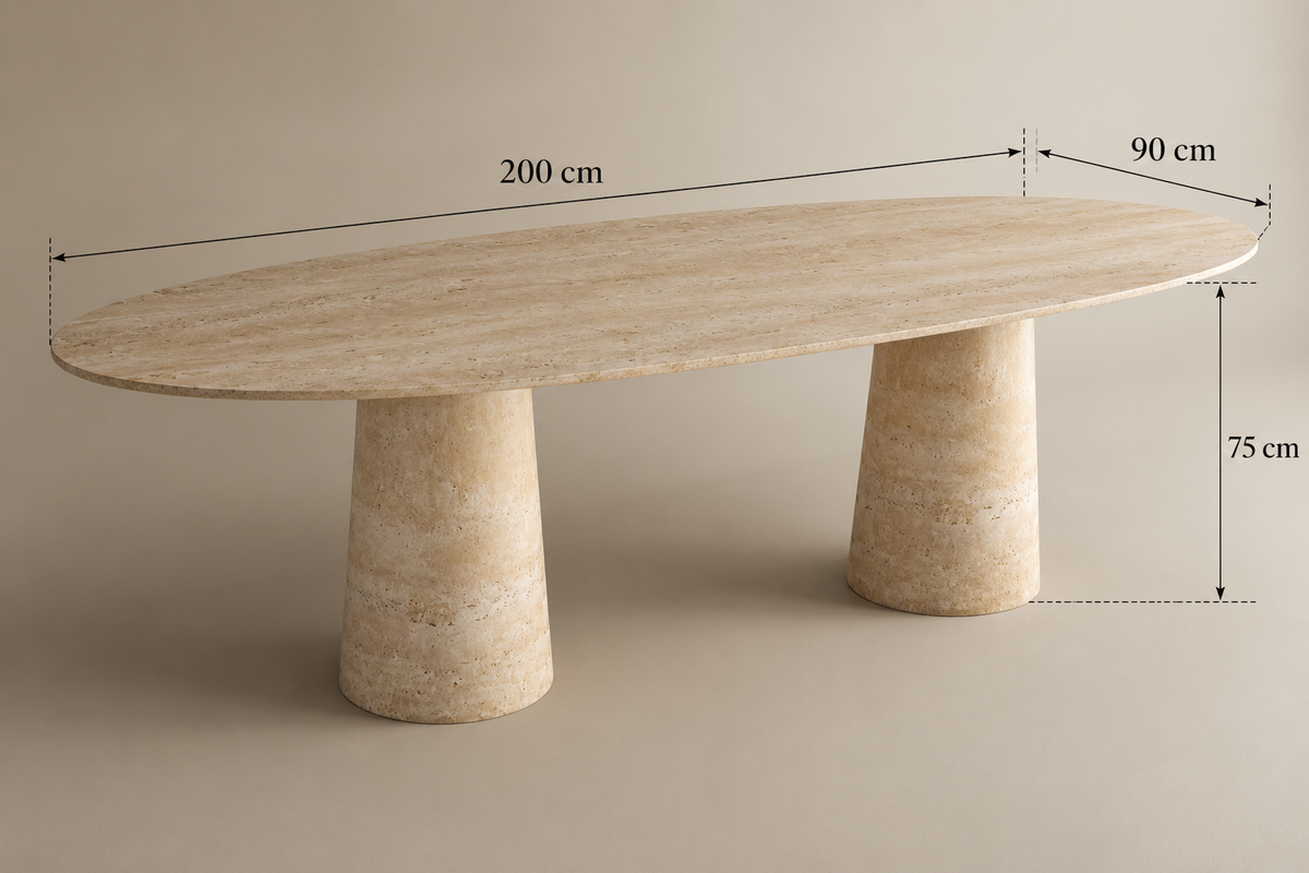 Elyon – Table à manger elliptique en travertin naturel avec piètement conique-Galerie Pietra