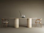 Elyra – Table à manger elliptique en travertin naturel avec base cylindrique lisse-Galerie Pietra