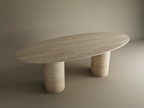 Elyra – Table à manger elliptique en travertin naturel avec base cylindrique lisse-Galerie Pietra