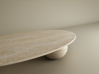 Elyra – Table basse elliptique en travertin naturel avec bases sphériques-Galerie Pietra