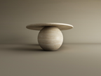 Elyra – Table basse elliptique en travertin naturel avec bases sphériques-Galerie Pietra
