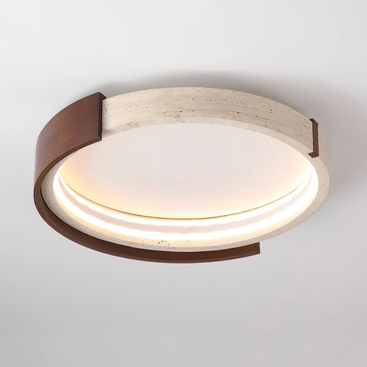 Haloa – Plafonnier moderne en travertin naturel et bois-Galerie Pietra