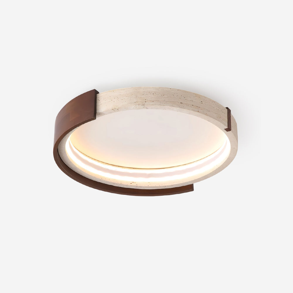 Haloa – Plafonnier moderne en travertin naturel et bois-Galerie Pietra