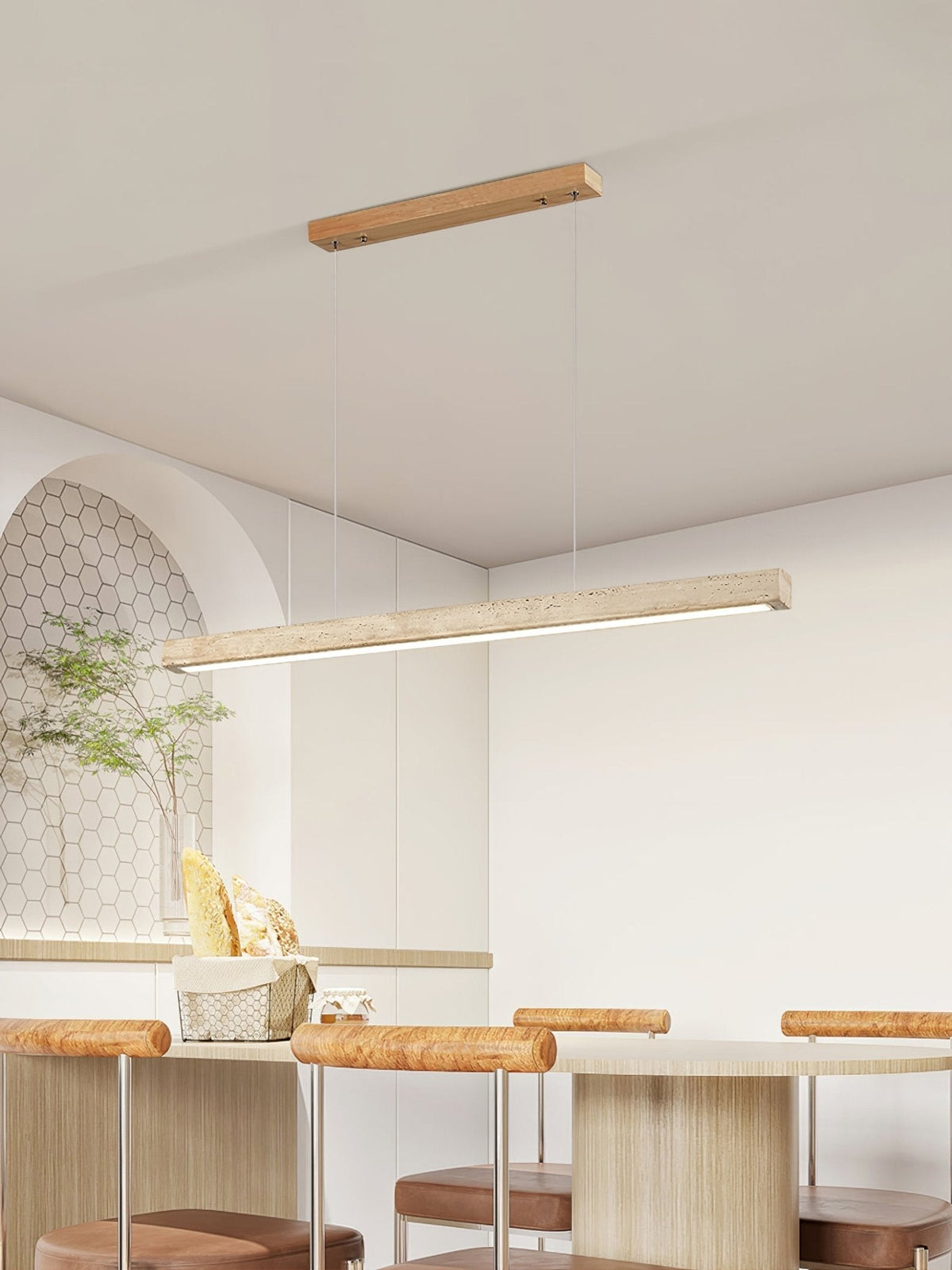 Linea – Suspension linéaire minimaliste en travertin naturel-Galerie Pietra