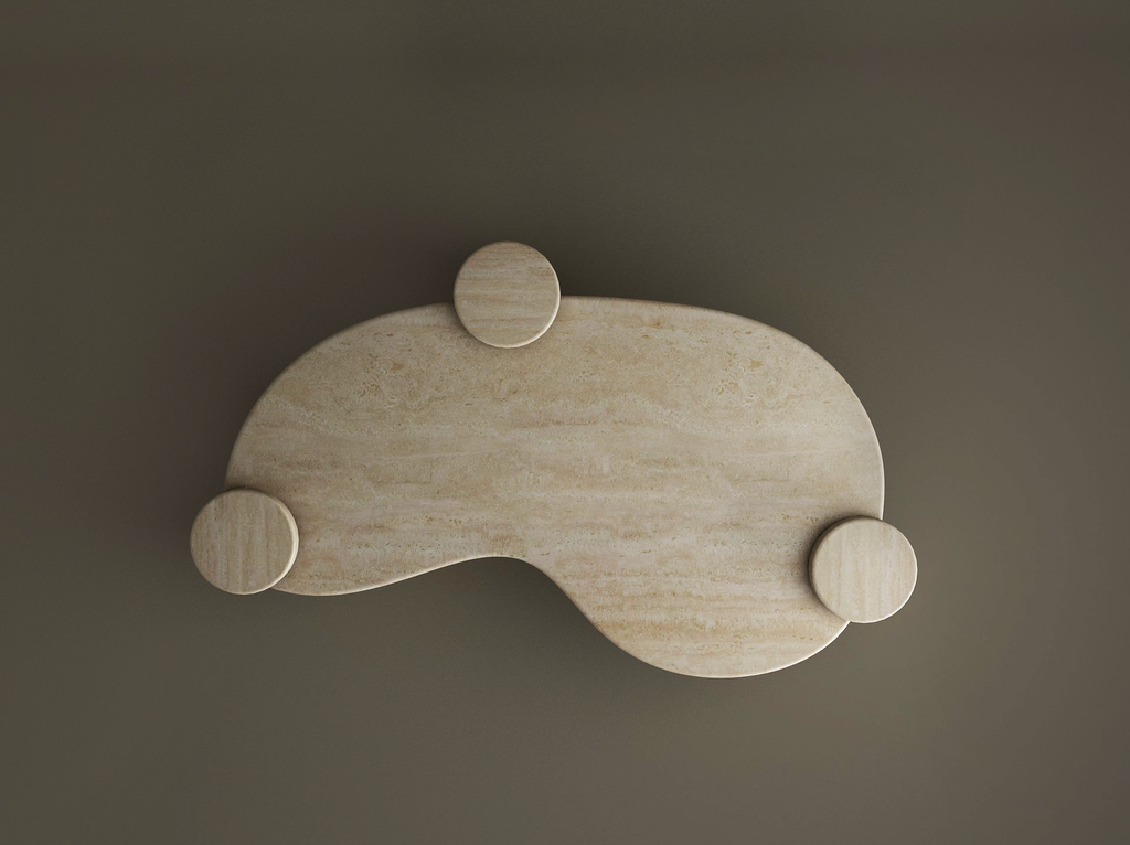 Liora – Table basse ondulée en travertin naturel avec piètements cylindriques-Galerie Pietra