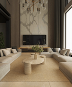 Liora – Table basse ondulée en travertin naturel avec piètements cylindriques-Galerie Pietra