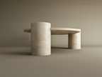 Liora – Table basse ondulée en travertin naturel avec piètements cylindriques-Galerie Pietra