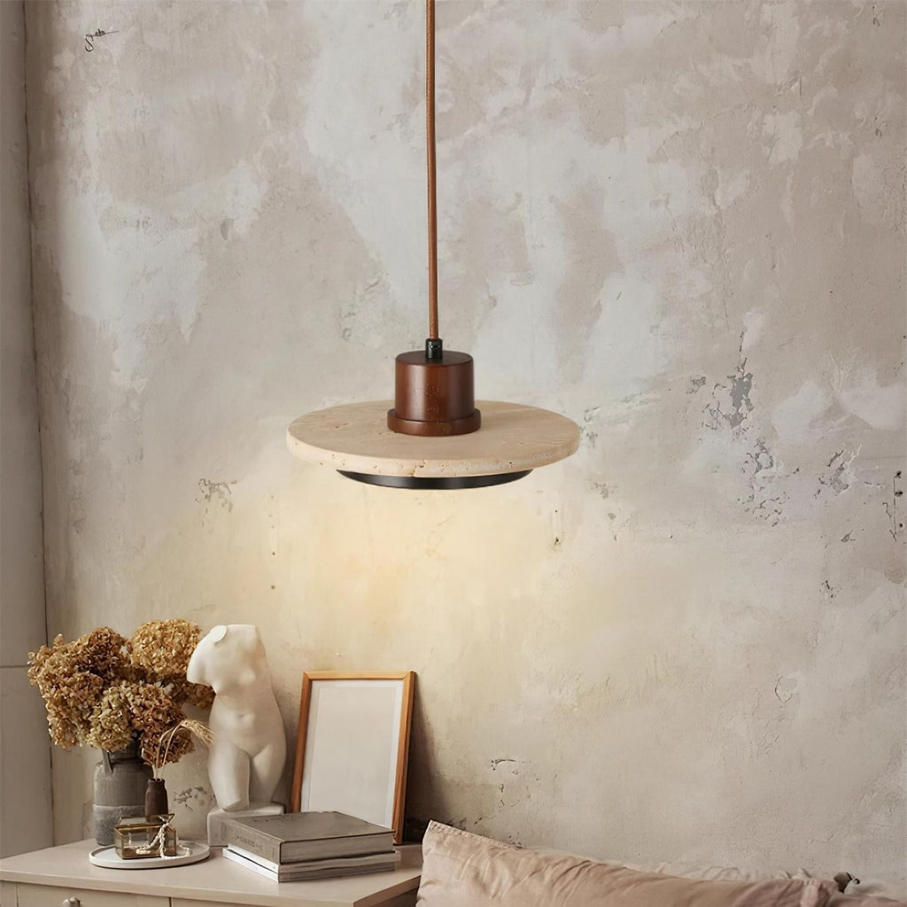 Lunéa – Suspension LED en travertin naturel-Galerie Pietra