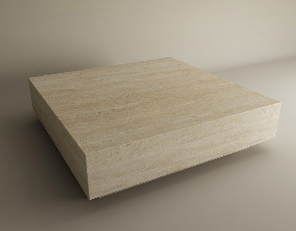 Lunor – Table basse carrée en travertin naturel avec base dissimulée-Galerie Pietra