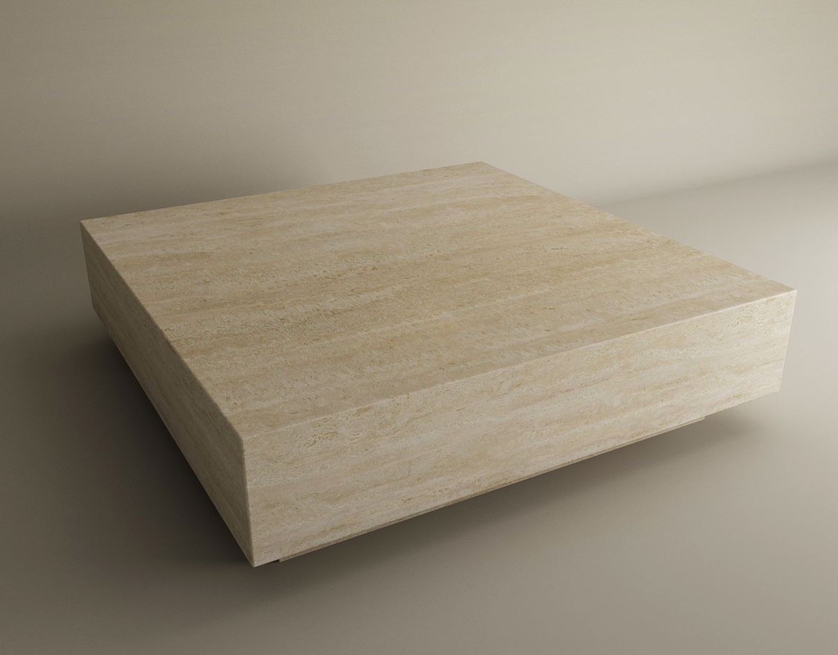 Lunor – Table basse carrée en travertin naturel avec base dissimulée-Galerie Pietra