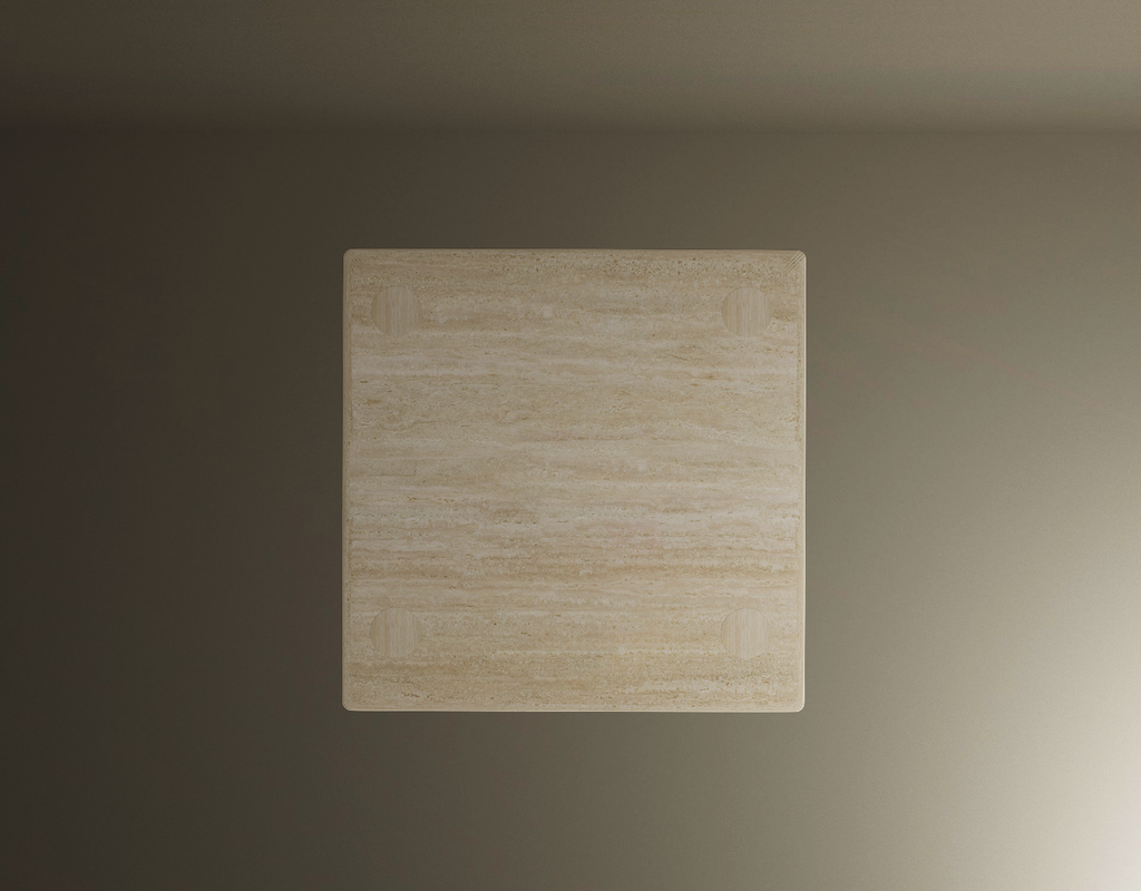 Lunor – Table basse carrée en travertin naturel avec base dissimulée-Galerie Pietra