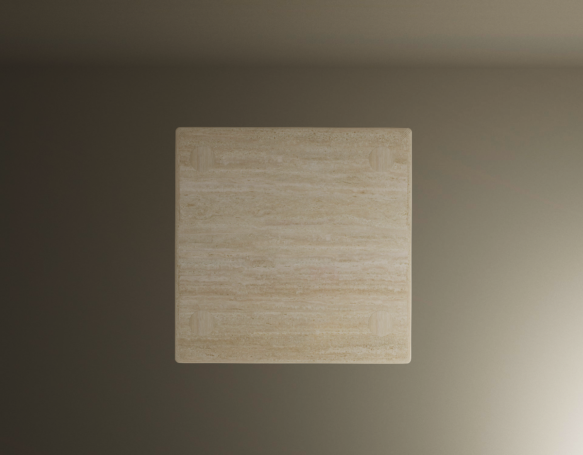 Lunor – Table basse carrée en travertin naturel avec base dissimulée-Galerie Pietra